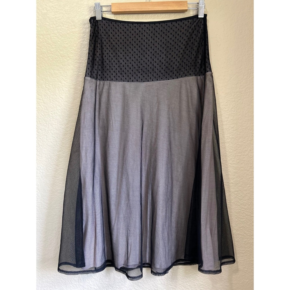 Farm Rio Vintage Y2K Mesh Midi Skirt Black Grey Embroidered Bird Polka Dot Small - Picture 3 of 10